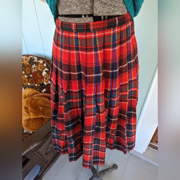 60s Tarton Plaid A-line Pleated Skirt - Picture 5 of 7